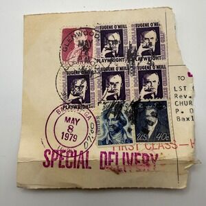 Vintage 1979 Special Delivery Envelope Fragment US Eugene O'Neill $1 Stone Paine